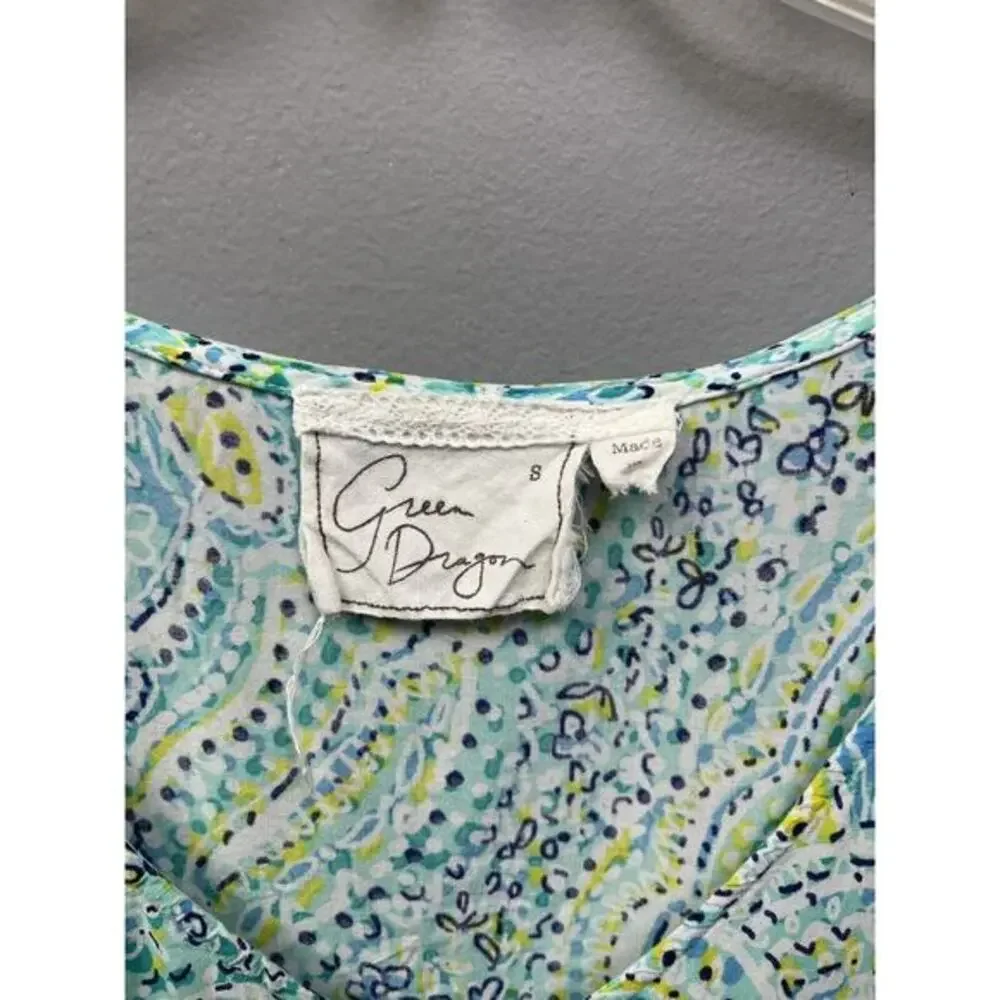 Green Dragon Swim Cover Up Womens size small‎ Tunic V Neck Rayon Blue Green
